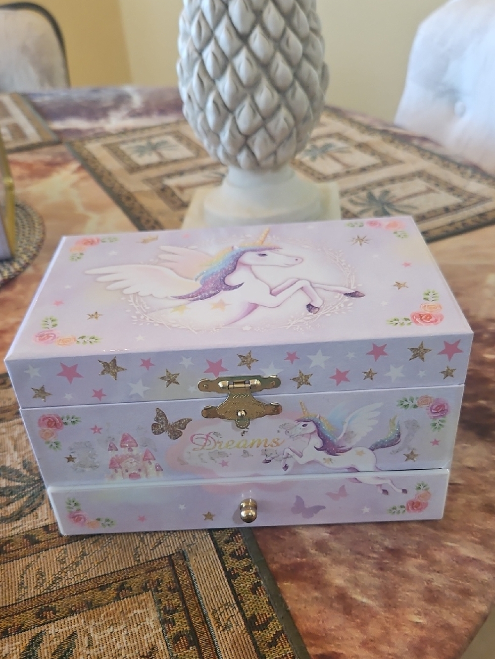 Unicorn Jewerly Box By Pro Case Plays Music Beautiful Dreamer Purple Pink .